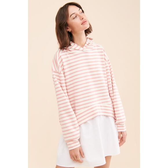 Anthropologie Pilcro Dresses & Skirts - Anthropologie Pilcro Hooded Sweatshirt Twofer Mini Dress Large Pink Stripe